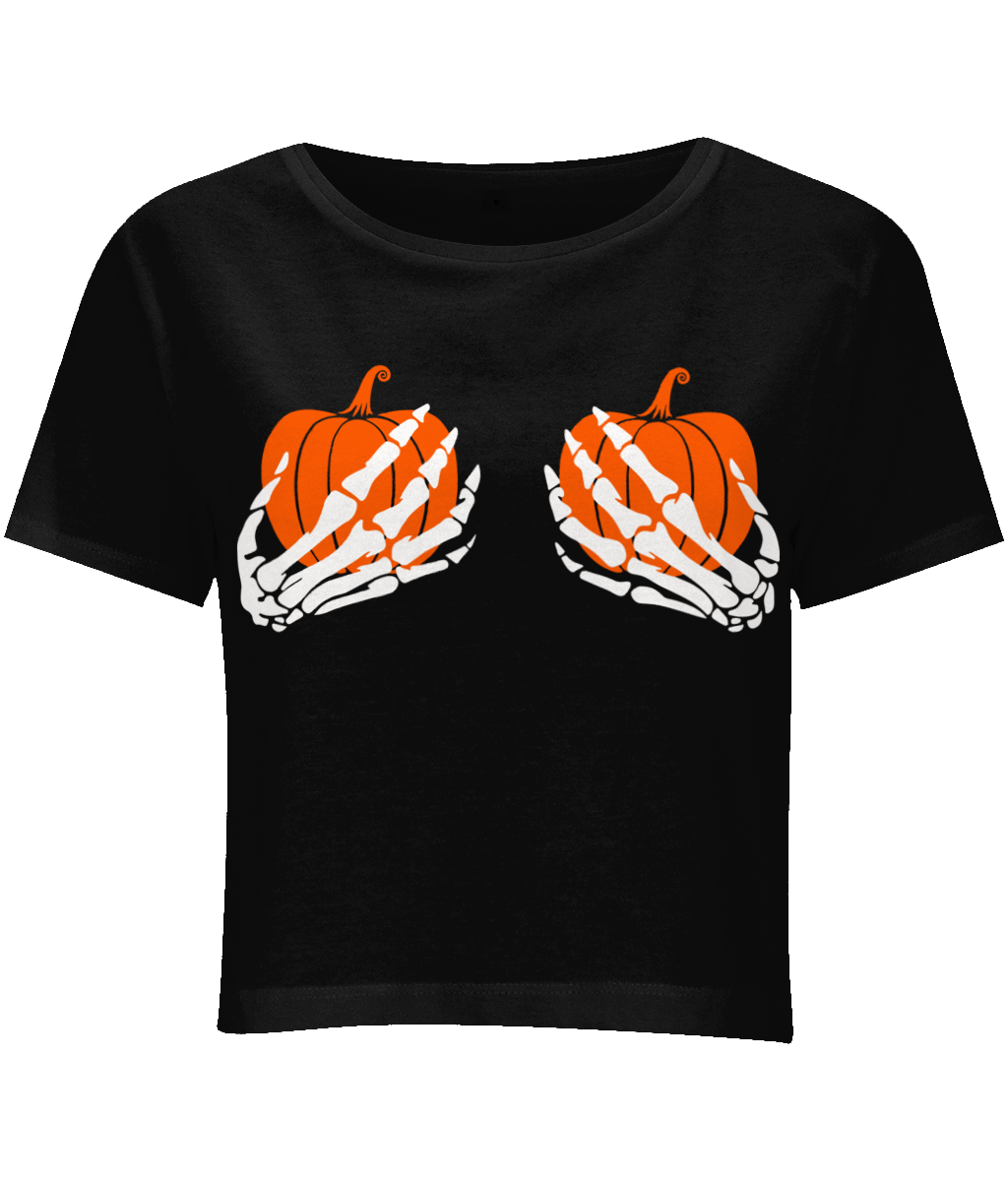 Halloween Skeleton Hands & Pumpkins - Crop Top