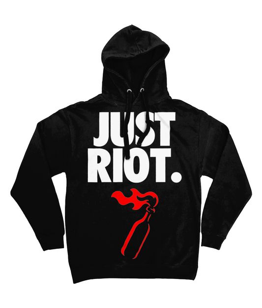 JUST RIOT. - Large Print - White Text - Hoodie